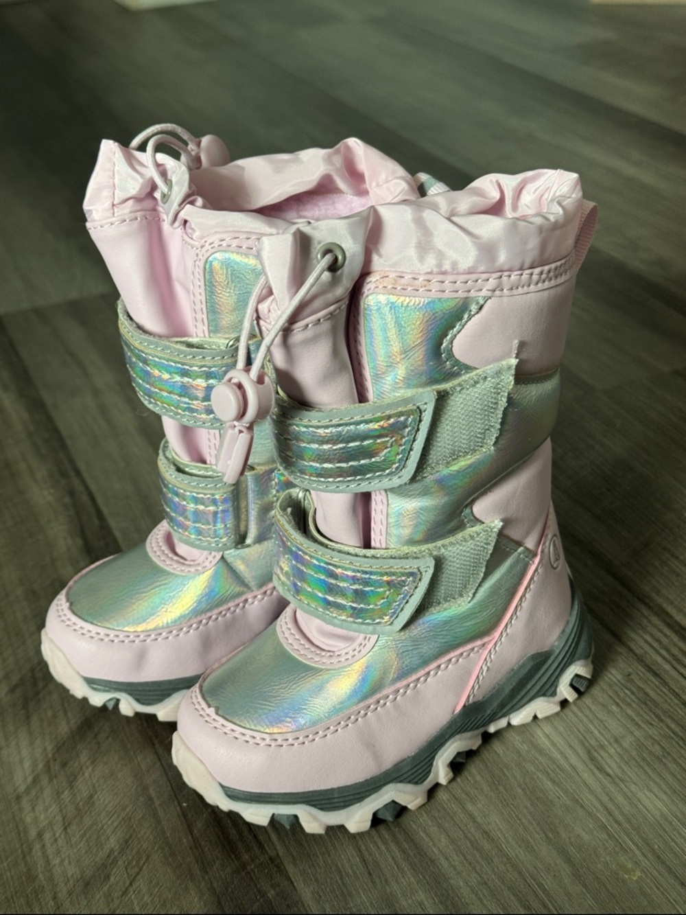 Lands End winter snow boots pink holographic fleece lined toddler girls sledding